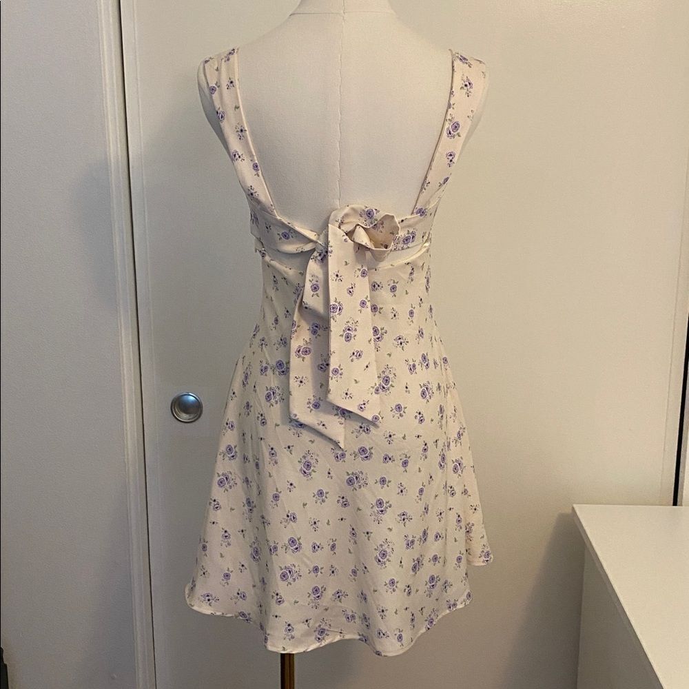 Zara Cream Floral Satin Effect Mini Dress with Back Tie Size XS - Picture 7 of 14
